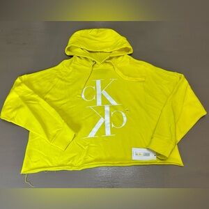 Calvin Klein Women’s Cropped Vibrant Yellow Hoodie Size M NWT